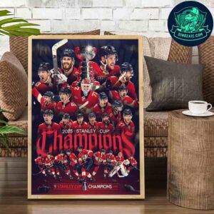 Florida Panthers Win 2025 Stanley Cup Back-To-Back NHL Champions Artistic Wall Print