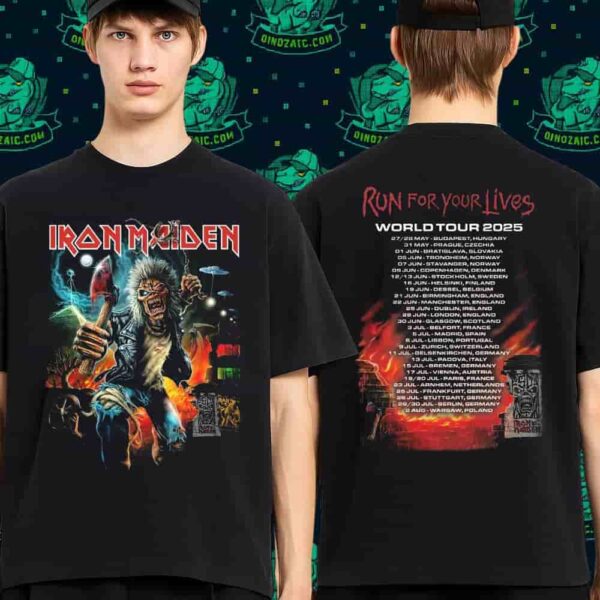 Iron Maiden Run For Your Lives 2025-26 Tour Eddie Wants To Axe Two Sides Unisex T-Shirt