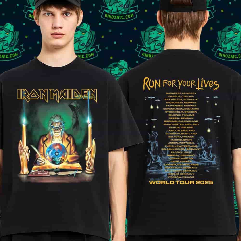 Iron Maiden Run For Your Lives 2025-26 Tour Retro Clairvoyant Two Sides Unisex T-Shirt Iron Maiden Run For Your Lives 2025-26 Tour Retro Clairvoyant Two Sides Unisex T-Shirt